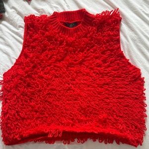 Red Loop-Knit Sleeveless Sweater Vest